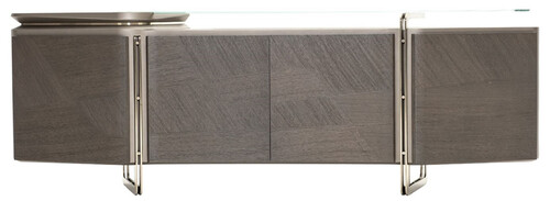 Casa Padrino Luxus Sideboard Grau / Silber 250 x 50 x H. 86 cm - Massivholz Schrank mit 4 T�ren und Glasplatte - Luxus M�bel - Hotel M�bel - Luxus Einrichtung