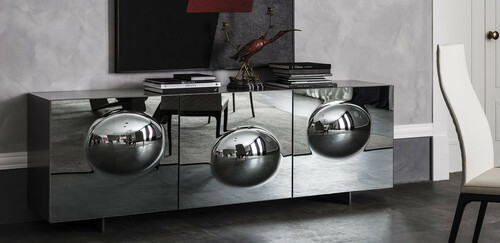 Casa Padrino Luxus Designer Sideboard Graphit Matt 200 x 50 x H. 73 cm - Moderner Massivholz Schrank mit 3 verspiegelten T�ren - Luxus M�bel