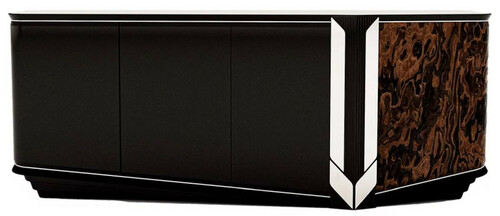 Casa Padrino Luxus Designer Sideboard mit 4 T�ren Schwarz / Braun / Silber 230 x 54 x H. 85 cm - Luxus M�bel - Designer M�bel - Esszimmer M�bel - Hotel M�bel - Luxus Qualit�t