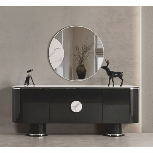 Casa Padrino Luxus Sideboard Schwarz / Wei� / Silber 221 cm - Hotel & Esszimmer M�bel