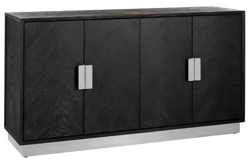 Casa Padrino Luxus Sideboard Schwarz / Silber 160 x 45 x H. 86 cm - Massivholz Schrank mit 4 T�ren - Wohnzimmer M�bel - Hotel M�bel - Luxus Kollektion