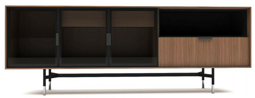 Casa Padrino Luxus Sideboard Braun / Schwarz / Silber 224 x 50 x H. 80 cm - Moderner Massivholz Wohnzimmer Schrank - Luxus Wohnzimmer M�bel