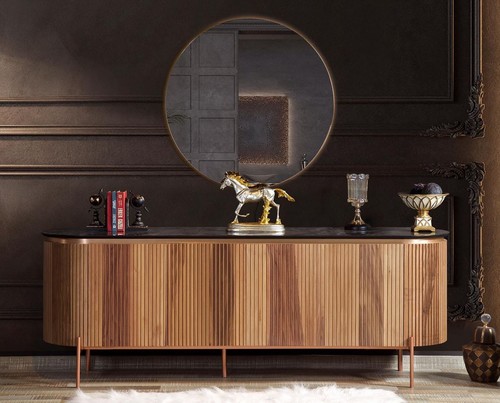 Casa Padrino Luxus Sideboard Braun / Schwarz / Kupferfarben 208 x 60 x H. 80 cm - Edler Schrank mit 4 T�ren - Luxus M�bel