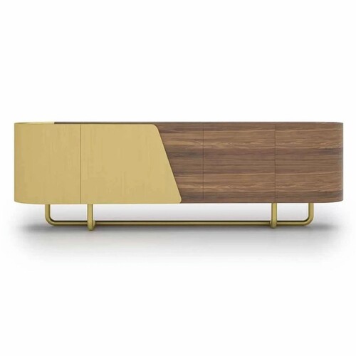 Casa Padrino Luxus Sideboard mit 4 T�ren Gelb / Braun / Messing 235 cm - Hotel M�bel