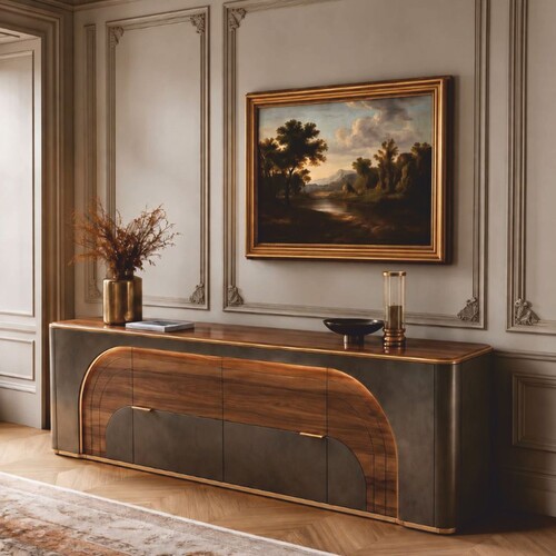 Casa Padrino Luxus Sideboard mit 4 T�ren und 2 Schubladen Braun / Grau / Messing 226,5 cm - Luxus M�bel