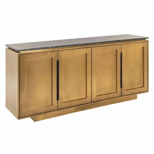 Casa Padrino Luxus Sideboard mit 4 T�ren und Marmorplatte Gold / Schwarz 184 cm