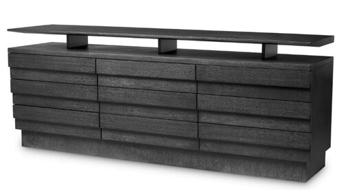 Casa Padrino Luxus Sideboard mit 9 Schubladen Mahagoniholz�mit Eichenfurnier Anthrazit - Luxus M�bel