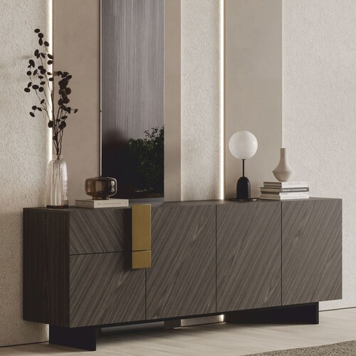 Casa Padrino Luxus Sideboard Grau / Schwarz / Messing 220 cm - Hotel & Esszimmer M�bel