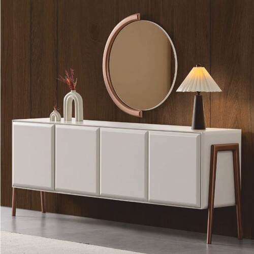Casa Padrino Luxus Sideboard mit 4 T�ren und Spiegel Wei� / Braun 220 cm - Luxus M�bel