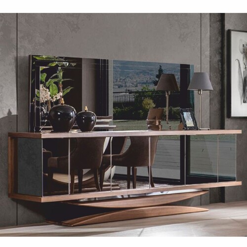 Casa Padrino Luxus Sideboard mit Spiegel Braun - Verspiegelter Massivholz Schrank mit Wandspiegel - Luxus Massivholz M�bel