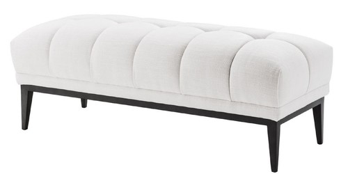 Casa Padrino Luxus Sitzbank Wei� / Schwarz 124 x 53 x H. 44 cm - Gepolsterte Bank mit Edelstahl Beinen - Wohnzimmer M�bel