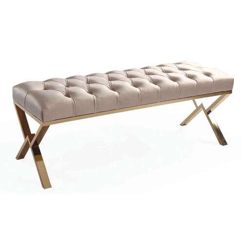Casa Padrino Luxus Chesterfield Sitzbank Beige / Gold 120 cm - Luxus M�bel
