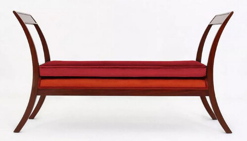 Casa Padrino Luxus Art Deco Sitzbank Bordeauxrot / Orange / Braun 152 x 50 x H. 85 cm - Gepolsterte Wohnzimmer Bank - Art Deco M�bel - Luxus M�bel