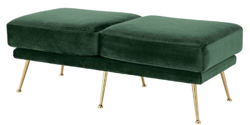 Casa Padrino Luxus Samt Sitzbank Dunkelgr�n / Messingfarben 125 x 58 x H. 45 cm - Gepolsterte Samt Bank - Luxus M�bel