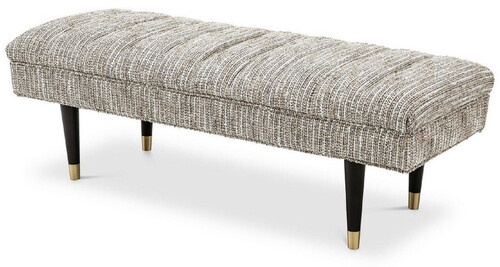 Casa Padrino Luxus Sitzbank Beige / Schwarz / Messingfarben 134 x 50 x H. 45 cm - Gepolsterte Massivholz Bank - Wohnzimmer M�bel - Hotel M�bel - Luxus Kollektion