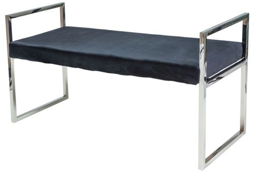 Casa Padrino Luxus Samt Sitzbank mit verchromtem Edelstahl Gestell Schwarz / Silber 103 x 41 x H. 48 cm - Wohnzimmerm�bel