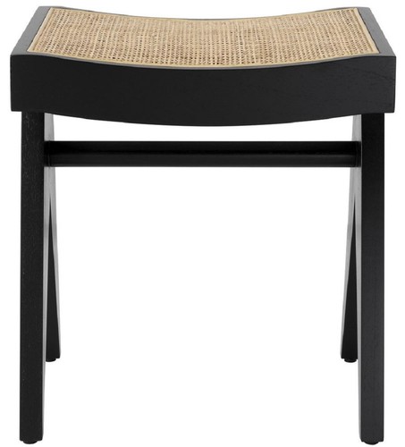Casa Padrino Luxus Sitzhocker Schwarz / Naturfarben 39 x 31,5 x H. 43 cm - Massivholz Hocker mit handgewebtem Rattangeflecht - Luxus M�bel