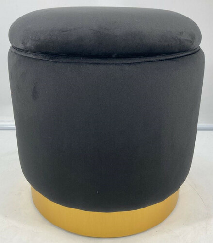 Casa Padrino Luxus Sitzhocker Grau / Gold  41 x H. 43 cm - Runder Samt Hocker mit Deckel und Stauraum - Wohnzimmer M�bel