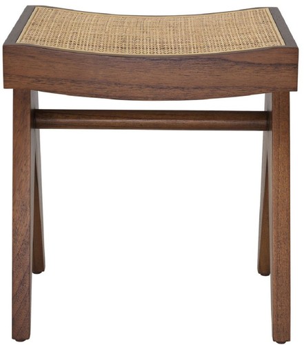 Casa Padrino Luxus Sitzhocker Braun / Naturfarben 39 x 31,5 x H. 43 cm - Massivholz Hocker mit handgewebtem Rattangeflecht - Luxus M�bel