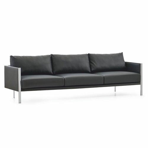 Casa Padrino Luxus Leder Sofa Grau / Silber 236 cm - Hotel & B�ro M�bel
