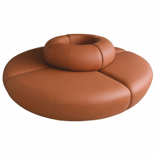 Casa Padrino Luxus Sofa Braun  240 x H. 72 cm - Rundes Modulares Kunstleder Sofa