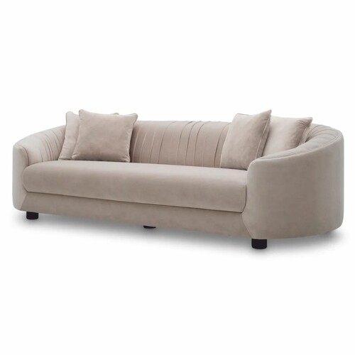 Casa Padrino Luxus Samt Sofa Creme / Schwarz 241 cm - Wohnzimmer & Hotel M�bel