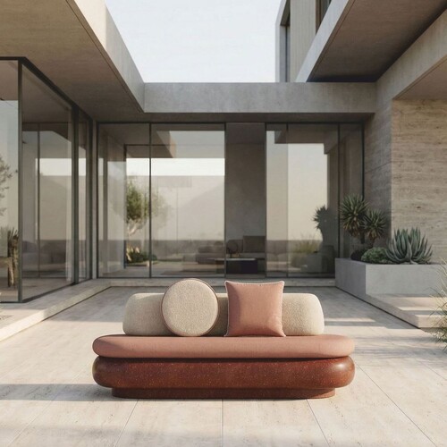 Casa Padrino Luxus Beton Sofa Braun / Rosa / Creme 188 cm - Outdoor Garten Sofa