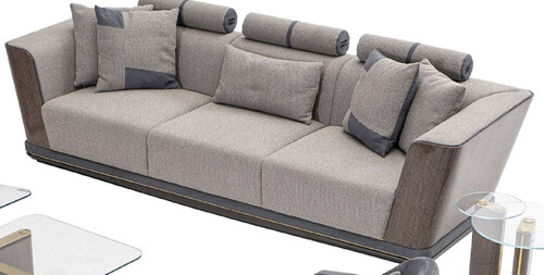 Casa Padrino Luxus Sofa Grau / Blau / Gold 280 x 98 x H. 85 cm - Wohnzimmer Sofa - Hotel Sofa - Wohnzimmer M�bel - Wohnzimmer Einrichtung - Hotel M�bel - Luxus M�bel - Luxus Einrichtung