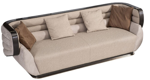 Casa Padrino Luxus Sofa Creme / Grau / Schwarz / Gold 275 x 95 x H. 80 cm - Wohnzimmer Sofa - Hotel Sofa - Wohnzimmer M�bel - Wohnzimmer Einrichtung - Hotel M�bel - Luxus M�bel - Luxus Einrichtung