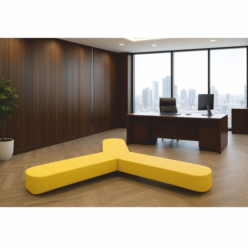 Casa Padrino Luxus Sofa Gelb 340 cm - Modulares Echtleder Sofa - Hotel M�bel