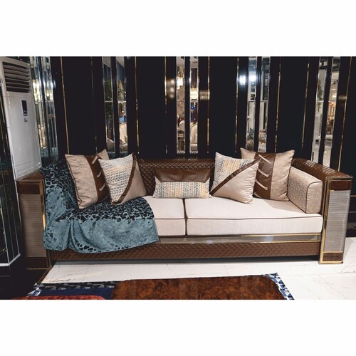 Casa Padrino Luxus Sofa Wei� / Braun / Grau / Gold 285 cm - Wohnzimmer & Hotel M�bel