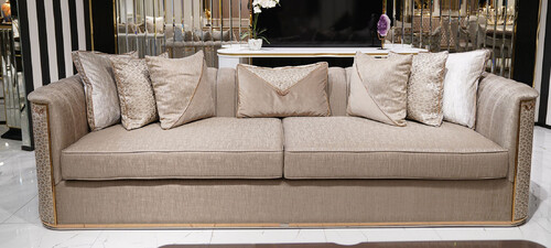 Casa Padrino Luxus Sofa Grau Muster / Gold - Wohnzimmer Sofa - Hotel Sofa - Wohnzimmer M�bel - Hotel M�bel - Luxus M�bel