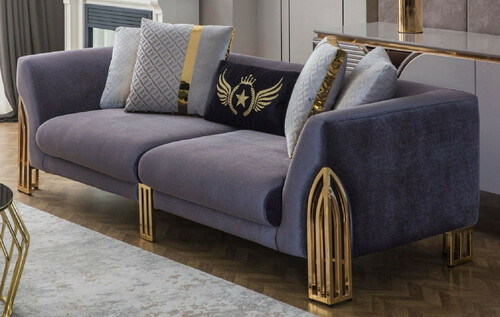 Casa Padrino Luxus Sofa Lila / Gold 230 x 90 x H. 77 cm - Wohnzimmer Sofa - Hotel Sofa - Wohnzimmer M�bel - Hotel M�bel - Luxus M�bel - Wohnzimmer Einrichtung - Luxus Einrichtung