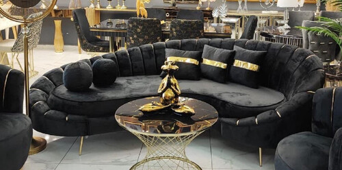 Casa Padrino Luxus Sofa Schwarz / Gold 250 x 70 x H. 80 cm - Wohnzimmer Sofa - Hotel Sofa - Wohnzimmer M�bel - Hotel M�bel - Luxus M�bel - Wohnzimmer Einrichtung - Luxus Einrichtung