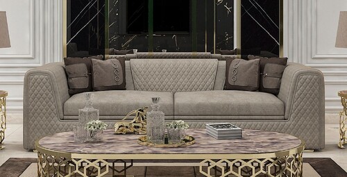 Casa Padrino Luxus Wohnzimmer & Hotel Sofa Grau / Gold 260 cm