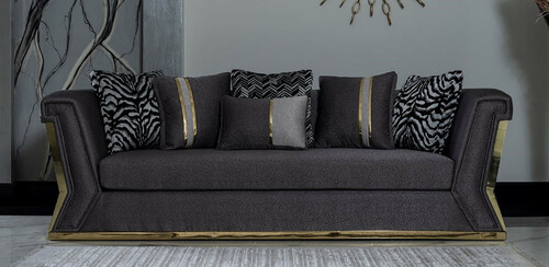 Casa Padrino Luxus Sofa Dunkelgrau / Gold - Elegantes Wohnzimmer Sofa mit dekorativen Kissen - Luxus Wohnzimmer M�bel