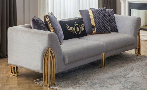 Casa Padrino Luxus Sofa Grau / Gold 230 x 90 x H. 77 cm - Wohnzimmer Sofa - Hotel Sofa - Wohnzimmer M�bel - Hotel M�bel - Luxus M�bel - Wohnzimmer Einrichtung - Luxus Einrichtung