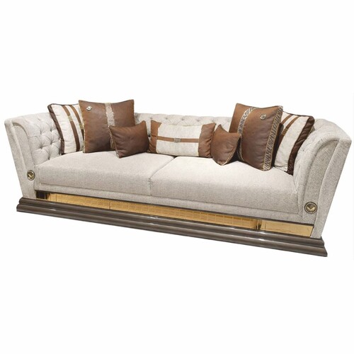 Casa Padrino Luxus Sofa Grau / Gold 263 cm - Wohnzimmer & Hotel M�bel