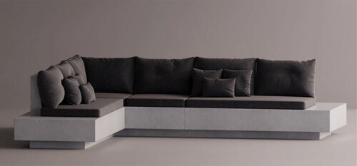 Casa Padrino Luxus Ecksofa Anthrazit / Wei� 325 x 265 cm - Modulares Wetterfestes Beton Sofa