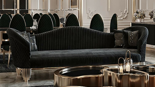Casa Padrino Luxus Sofa Schwarz / Gold 260 x 88 x H. 88 cm - Modernes Wohnzimmer Sofa - Wohnzimmer & Hotel M�bel - Luxus Kollektion