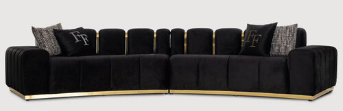 Casa Padrino Luxus 5er Sofa Schwarz / Gold 420 x 100 x H. 80 cm - Gebogenes Wohnzimmer Sofa - Hotel Sofa - Wohnzimmer M�bel - Hotel M�bel - Luxus M�bel - Luxus Einrichtung