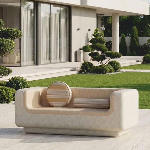 Casa Padrino Luxus Sofa Creme / Beige 180 cm - Wetterfestes Beton Sofa
