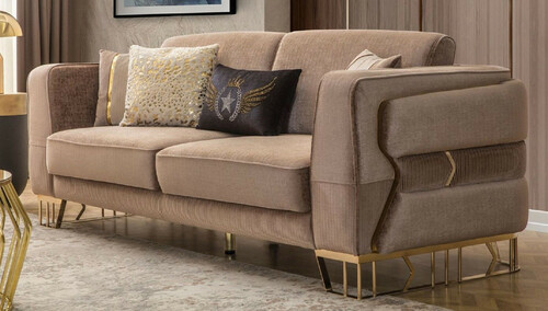 Casa Padrino Luxus Sofa Braun / Gold 230 x 90 x H. 77 cm - Wohnzimmer Sofa - Hotel Sofa - Wohnzimmer M�bel - Hotel M�bel - Luxus M�bel - Wohnzimmer Einrichtung - Luxus Einrichtung