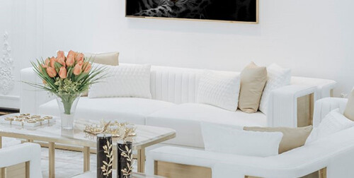 Casa Padrino Luxus Sofa Wei / Gold 290 x 98 x H. 72 cm - Wohnzimmer Sofa - Hotel Sofa - Wohnzimmer Mbel - Wohnzimmer Einrichtung - Hotel Mbel - Luxus Mbel - Luxus Einrichtung