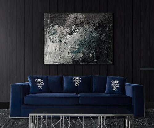 Casa Padrino Luxus Sofa Blau / Silber 240 x 95 x H. 65 cm - Wohnzimmer Sofa mit dekorativen Kissen - Luxus Wohnzimmer M�bel