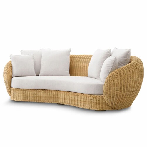 Casa Padrino Luxus Rattan Sofa mit Kissen Naturfarben / Creme 240 cm - Wohnzimmer & Hotel M�bel - Rattan M�bel - Luxus M�bel