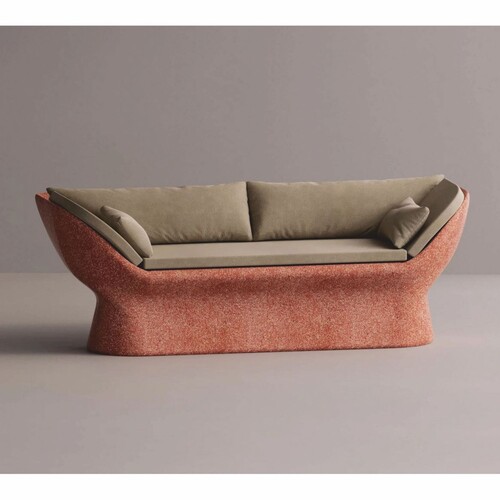 Casa Padrino Luxus Sofa Beige / Rot 200 cm - Wetterfestes Beton Sofa