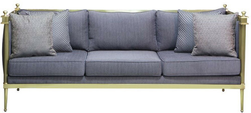 Casa Padrino Luxus Sofa Blau / Matt Gold 224 x 80 x H. 88 cm - Wohnzimmer Sofa - Hotel Sofa - Wohnzimmer M�bel - Wohnzimmer Einrichtung - Hotel M�bel - Luxus M�bel - Luxus Einrichtung