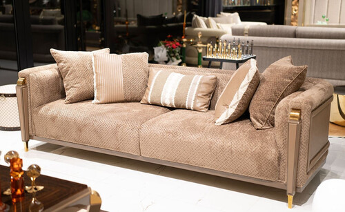 Casa Padrino Luxus Sofa Braun / Gold - Wohnzimmer Sofa - Hotel Sofa - Wohnzimmer M�bel - Hotel M�bel - Luxus M�bel
