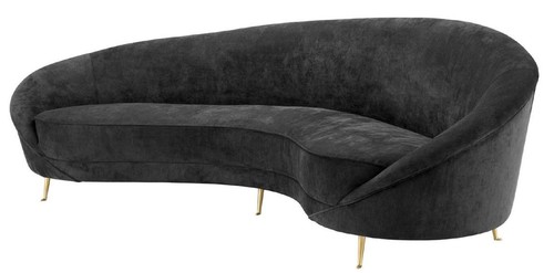 Casa Padrino Designer Samt Sofa Schwarz / Messingfarben 245 x 87 x H. 79 cm - Gebogene Luxus Couch - Designer Wohnzimmer M�bel